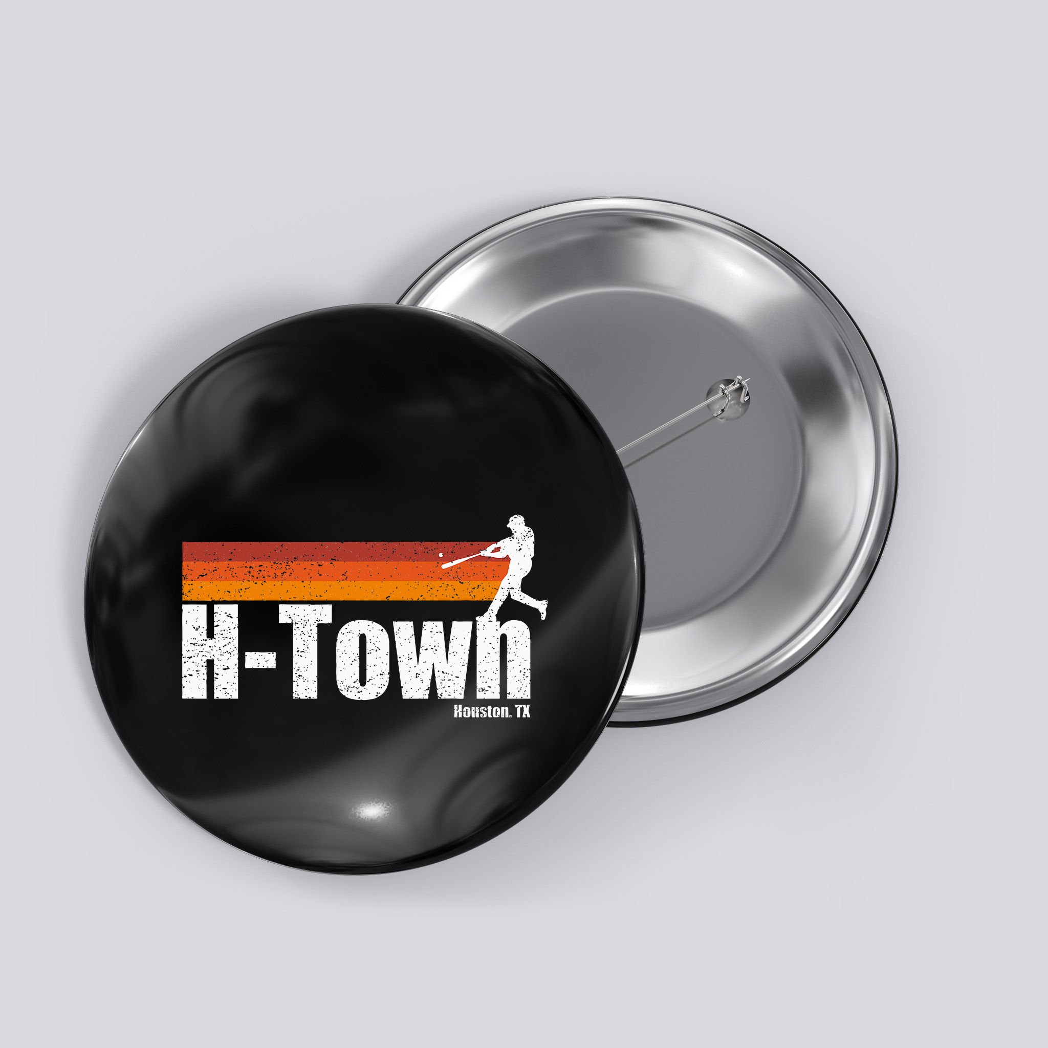 H Town Houston City Texas Baseball Vintage Stripes Button