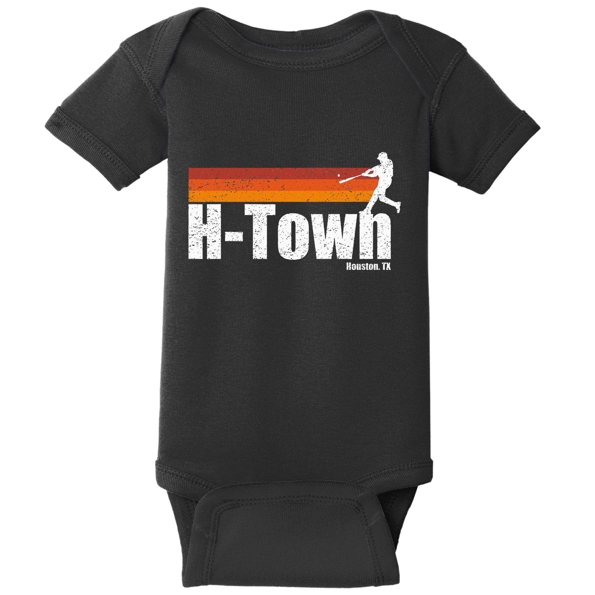 H Town Houston City Texas Baseball Vintage Stripes Baby Bodysuit