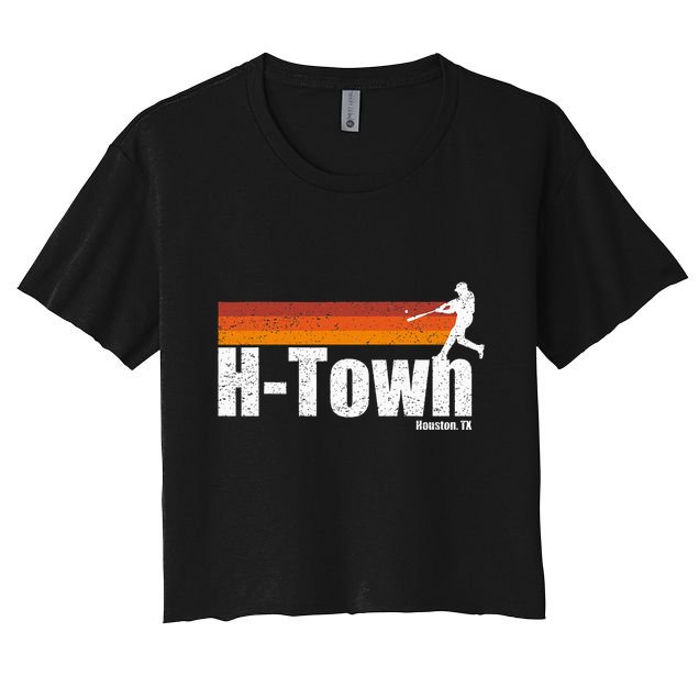 H Town Houston City Texas Baseball Vintage Stripes Crop Top