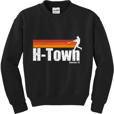 H Town Houston City Texas Baseball Vintage Stripes Kids Sweatshirt