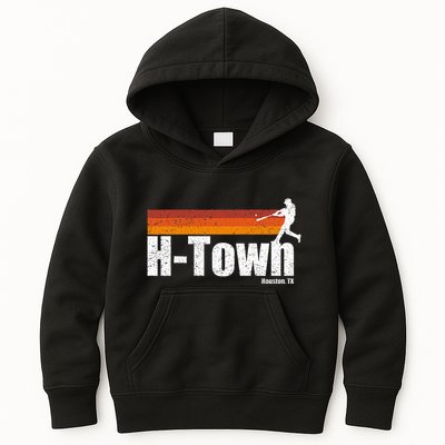 H Town Houston City Texas Baseball Vintage Stripes Kids Hoodie