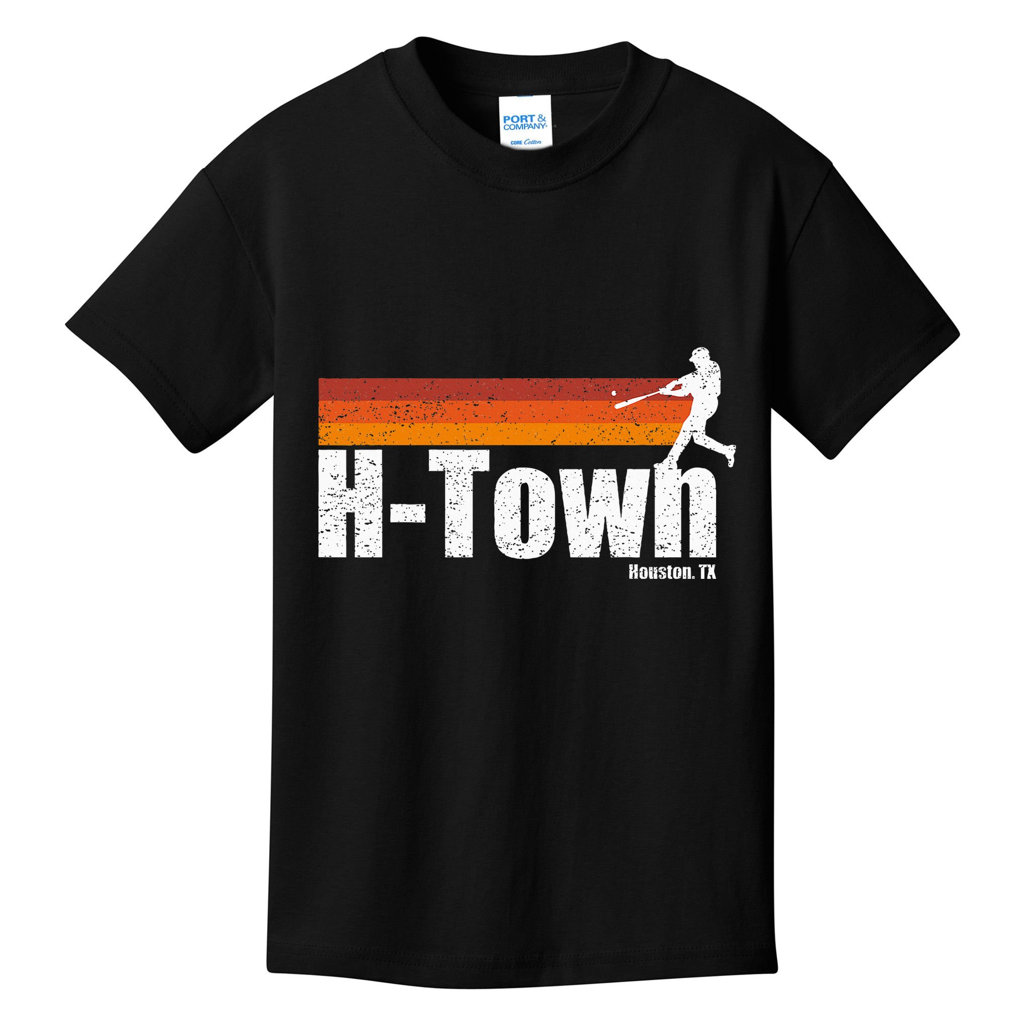 H Town Houston City Texas Baseball Vintage Stripes Kids T-Shirt