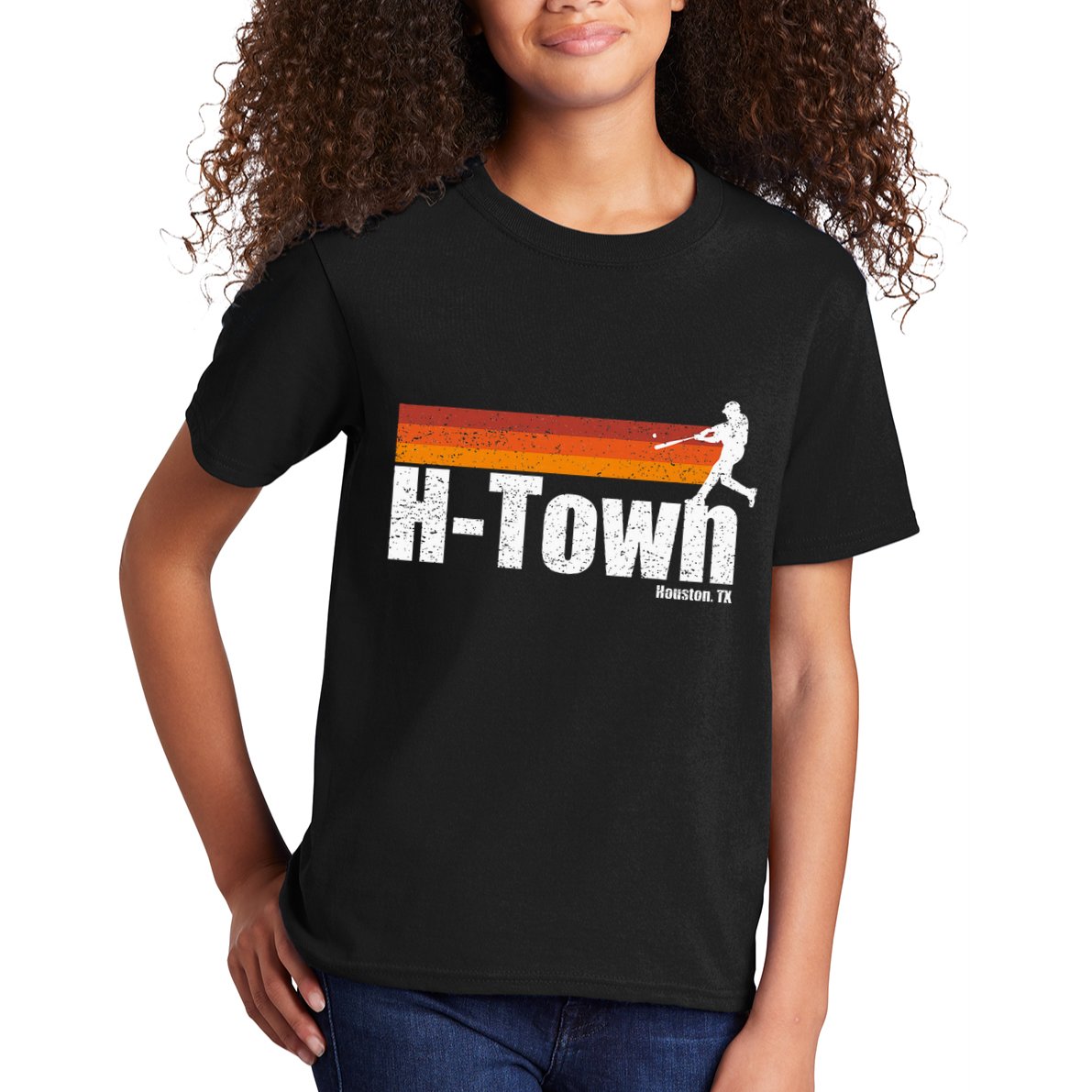 H Town Houston City Texas Baseball Vintage Stripes Kids T-Shirt