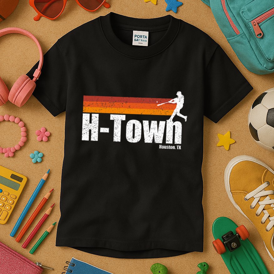 H Town Houston City Texas Baseball Vintage Stripes Kids T-Shirt