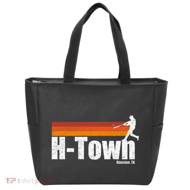 H Town Houston City Texas Baseball Vintage Stripes Zip Tote Bag