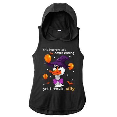 Halloween The Horrors Are Never Ending Yet I Remain Silly Ladies PosiCharge Tri-Blend Wicking Draft Hoodie Tank