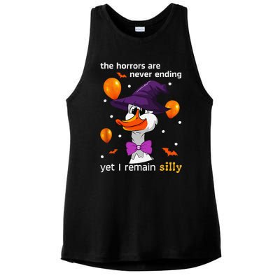 Halloween The Horrors Are Never Ending Yet I Remain Silly Ladies PosiCharge Tri-Blend Wicking Tank