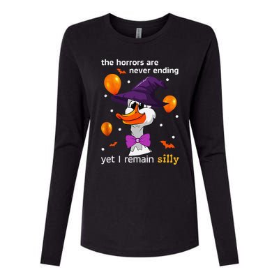 Halloween The Horrors Are Never Ending Yet I Remain Silly Womens Cotton Relaxed Long Sleeve T-Shirt