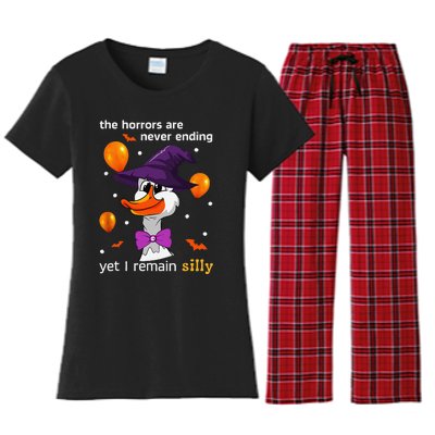 Halloween The Horrors Are Never Ending Yet I Remain Silly Women's Flannel Pajama Set