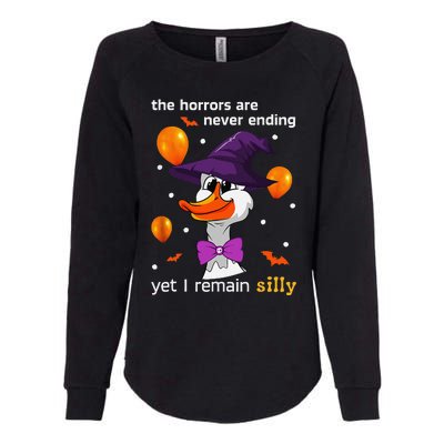 Halloween The Horrors Are Never Ending Yet I Remain Silly Womens California Wash Sweatshirt