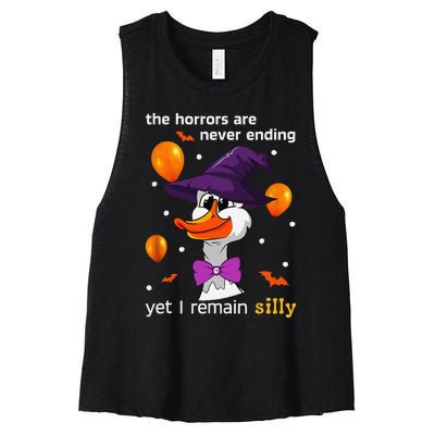 Halloween The Horrors Are Never Ending Yet I Remain Silly Women's Racerback Cropped Tank