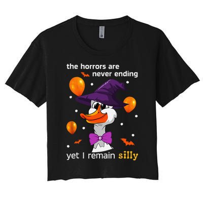 Halloween The Horrors Are Never Ending Yet I Remain Silly Women's Crop Top Tee