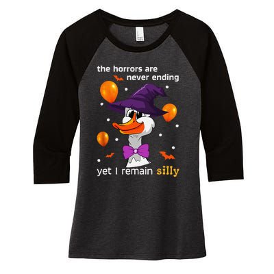 Halloween The Horrors Are Never Ending Yet I Remain Silly Women's Tri-Blend 3/4-Sleeve Raglan Shirt