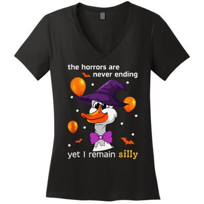 Halloween The Horrors Are Never Ending Yet I Remain Silly Women's V-Neck T-Shirt