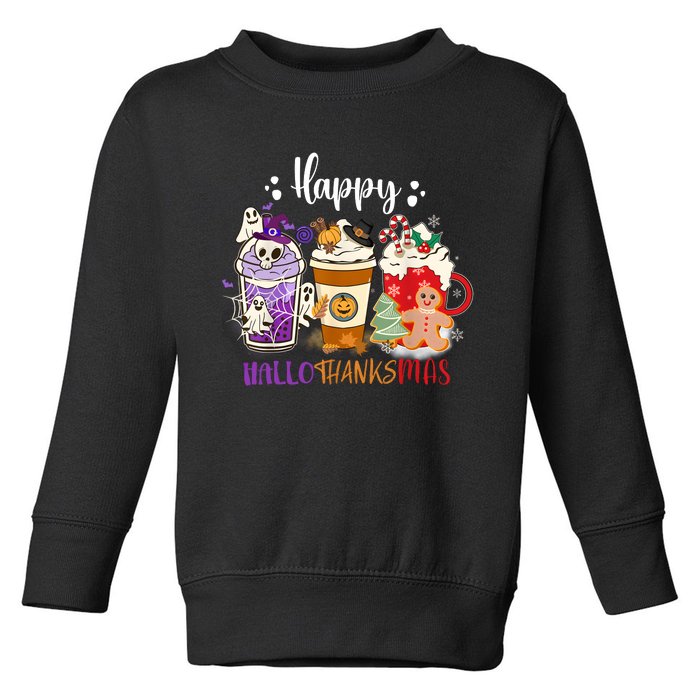 Halloween Thanksgiving Happy HalloThanksMas Coffee Latte Toddler Sweatshirt