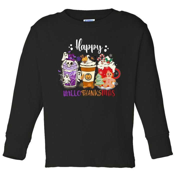 Halloween Thanksgiving Happy HalloThanksMas Coffee Latte Toddler Long Sleeve Shirt