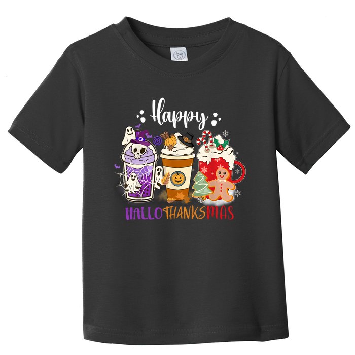 Halloween Thanksgiving Happy HalloThanksMas Coffee Latte Toddler T-Shirt