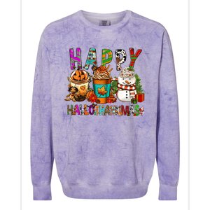 Halloween Thanksgiving Happy Hallothanksmas Coffee Latte Gift Colorblast Crewneck Sweatshirt