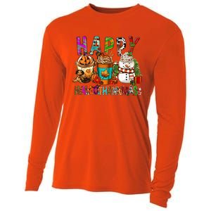 Halloween Thanksgiving Happy Hallothanksmas Coffee Latte Gift Cooling Performance Long Sleeve Crew