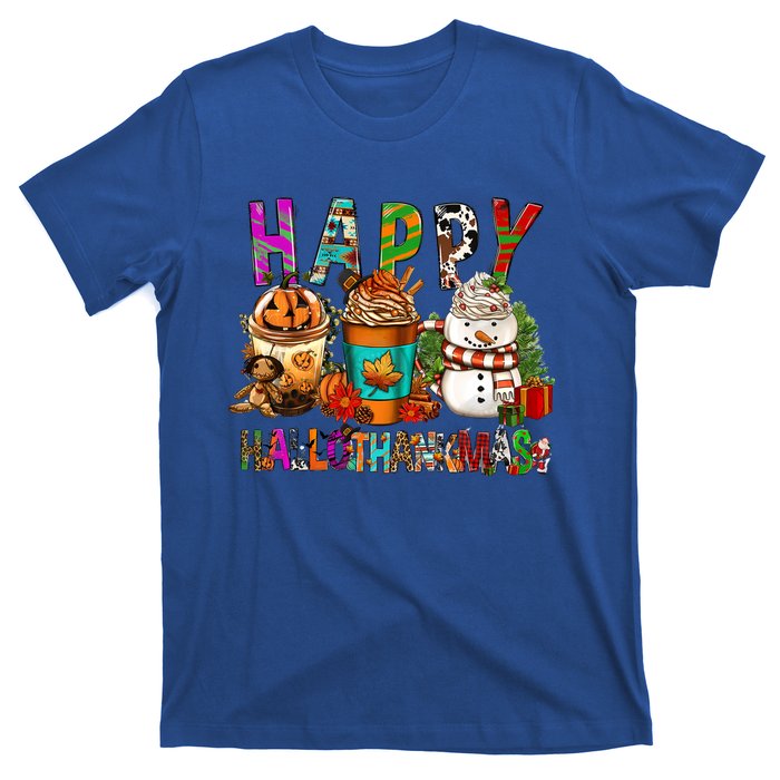 Halloween Thanksgiving Happy Hallothanksmas Coffee Latte Gift T-Shirt