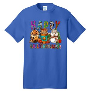 Halloween Thanksgiving Happy Hallothanksmas Coffee Latte Gift Tall T-Shirt