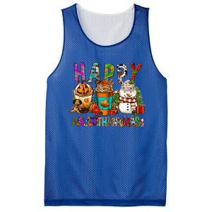 Halloween Thanksgiving Happy Hallothanksmas Coffee Latte Gift Mesh Reversible Basketball Jersey Tank