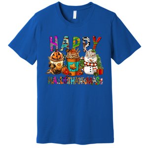 Halloween Thanksgiving Happy Hallothanksmas Coffee Latte Gift Premium T-Shirt