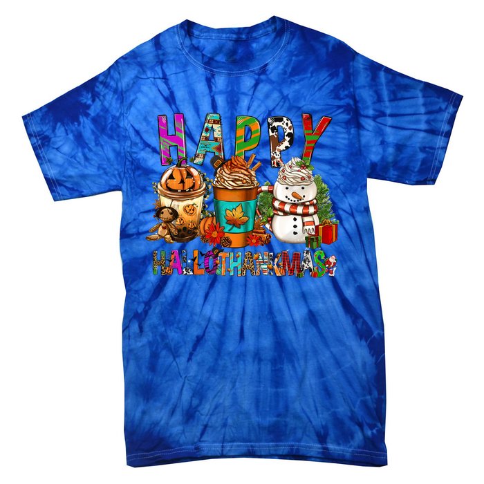 Halloween Thanksgiving Happy Hallothanksmas Coffee Latte Gift Tie-Dye T-Shirt