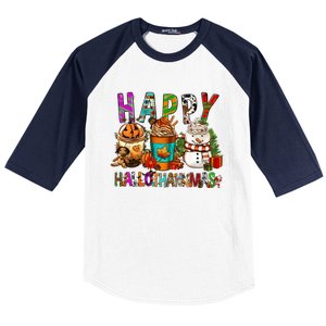 Halloween Thanksgiving Happy Hallothanksmas Coffee Latte Gift Baseball Sleeve Shirt