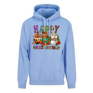 Halloween Thanksgiving Happy Hallothanksmas Coffee Latte Gift Unisex Surf Hoodie