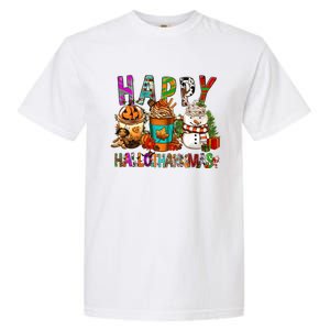 Halloween Thanksgiving Happy Hallothanksmas Coffee Latte Gift Garment-Dyed Heavyweight T-Shirt