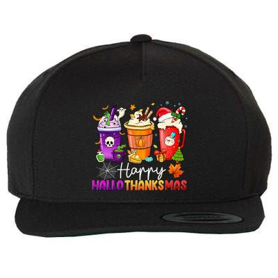 Halloween Thanksgiving Happy Hallothanksmas Coffee Latte Wool Snapback Cap