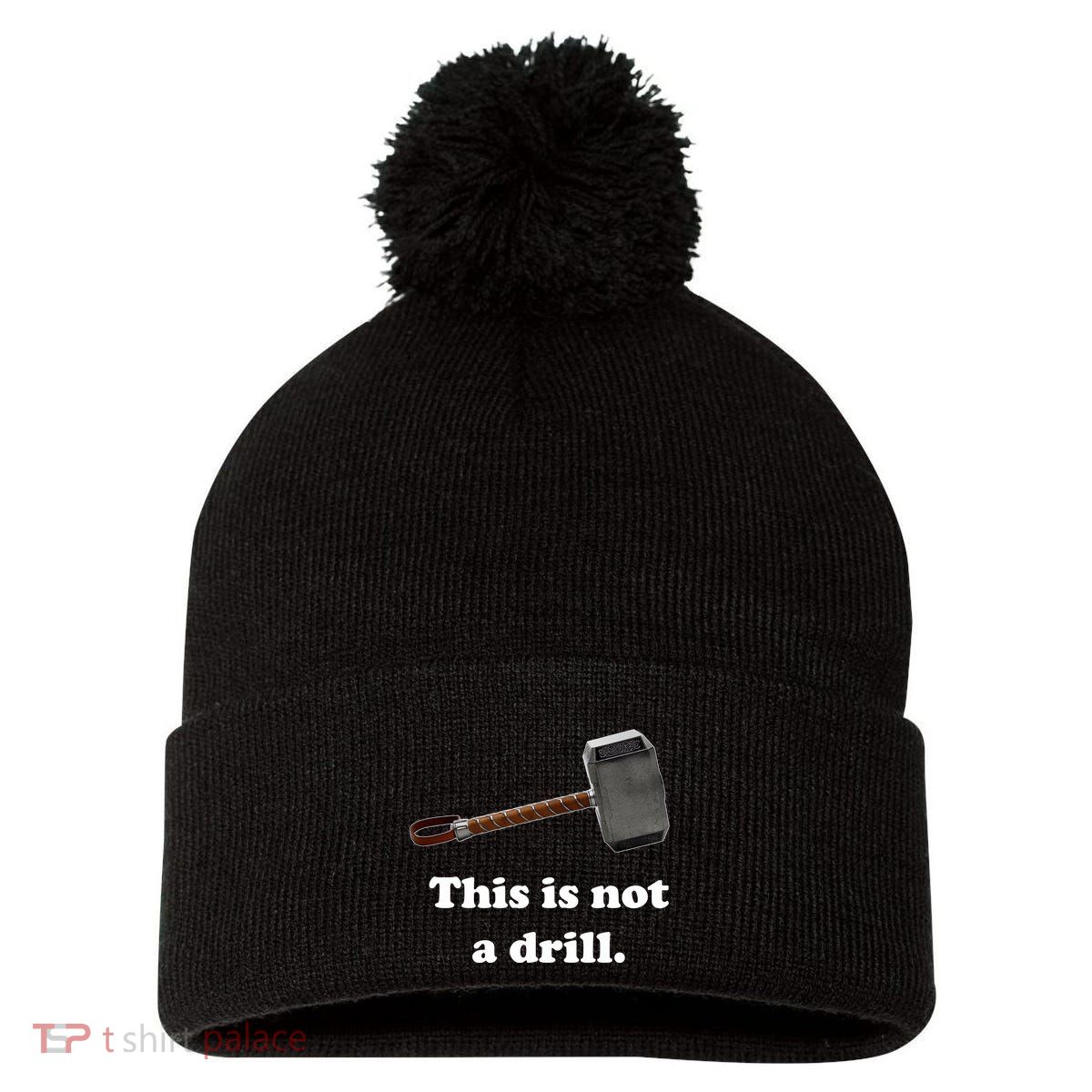 Hammer This Is Not A Drill Pom Pom 12in Knit Beanie