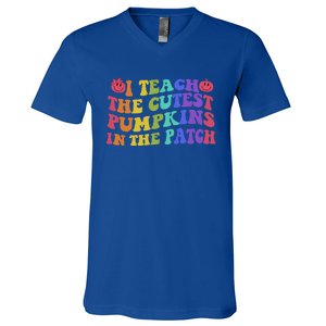 Halloween Teacher I Teach The Cutest Pumpkins In The Patch Gift V-Neck T-Shirt