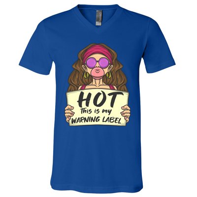 Hot This Is My Warning Label Crush Lover Beauty Funny Gift V-Neck T-Shirt