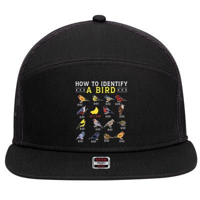 How To Identify A Bird Bird Watcher Bird Lover 7 Panel Mesh Trucker Snapback Hat