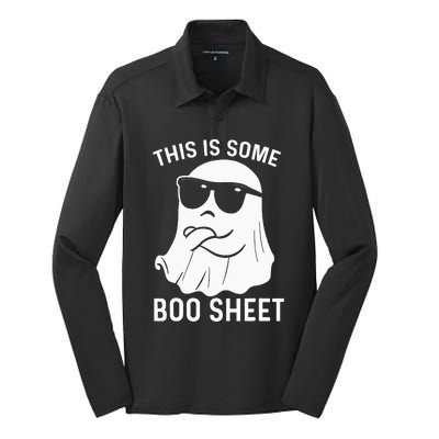 Halloween This Is Some Boo Sheet Ghost Silk Touch Performance Long Sleeve Polo