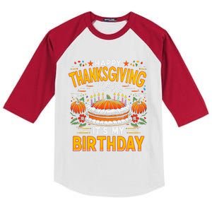 Happy Thanksgiving It S My Birthday Pumpkin Pie Thankful Day Kids Colorblock Raglan Jersey