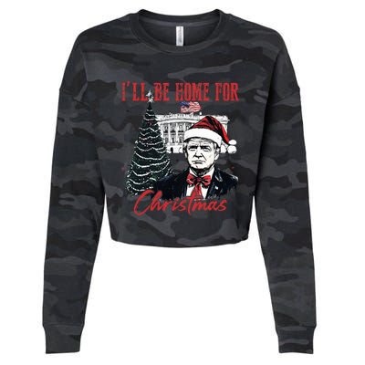 Humorous Trump Ill Be Home For Christmas 2024 Cropped Pullover Crew