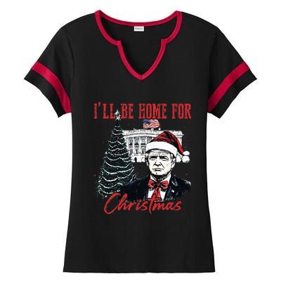 Humorous Trump Ill Be Home For Christmas 2024 Ladies Halftime Notch Neck Tee