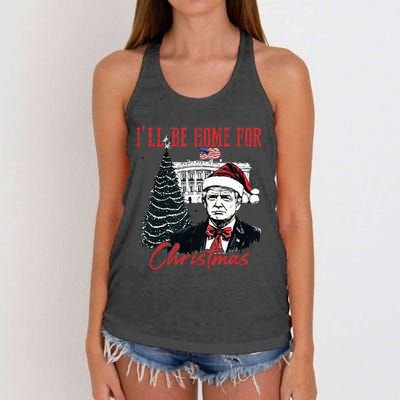 Humorous Trump Ill Be Home For Christmas 2024 Women's Knotted Racerback Tank