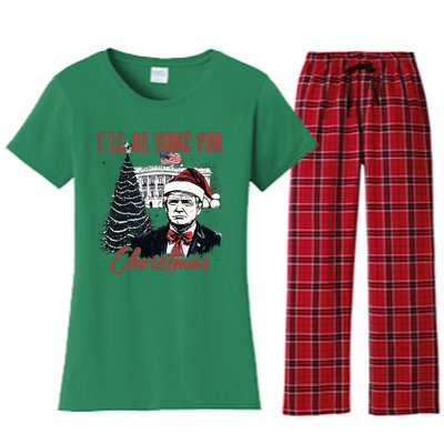 Humorous Trump Ill Be Home For Christmas 2024 Women's Flannel Pajama Set