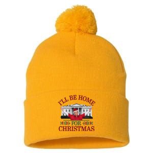 Humorous Trump I’Ll Be Home For Christmas 2024 Pom Pom 12in Knit Beanie