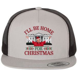 Humorous Trump I’Ll Be Home For Christmas 2024 Flat Bill Trucker Hat