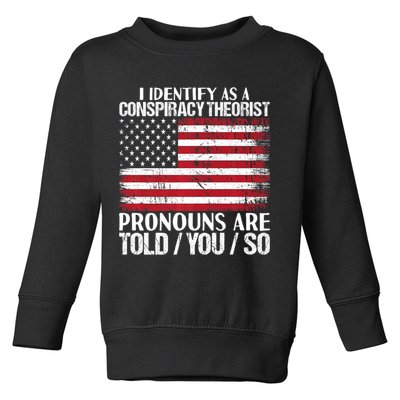 Hot Trend I Identify As A Conspiracy Theorist Pronouns Are Told You So Toddler Sweatshirt