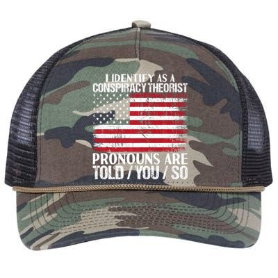 Hot Trend I Identify As A Conspiracy Theorist Pronouns Are Told You So Retro Rope Trucker Hat Cap