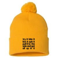 Hard222soft Try It Bite It Lick It Spit It Pull It To The Side And Get All Up In Pom Pom 12in Knit Beanie