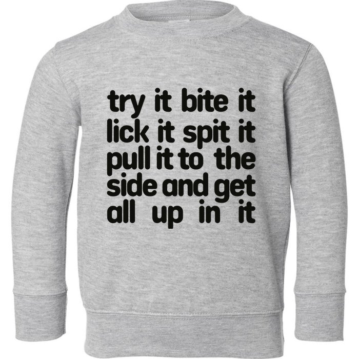 Hard222soft Try It Bite It Lick It Spit It Pull It To The Side And Get All Up In Toddler Sweatshirt