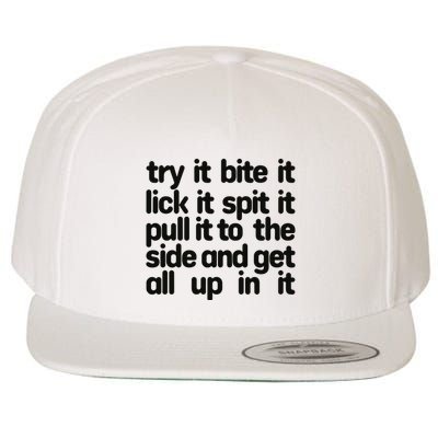 Hard222soft Try It Bite It Lick It Spit It Pull It To The Side And Get All Up In Wool Snapback Cap