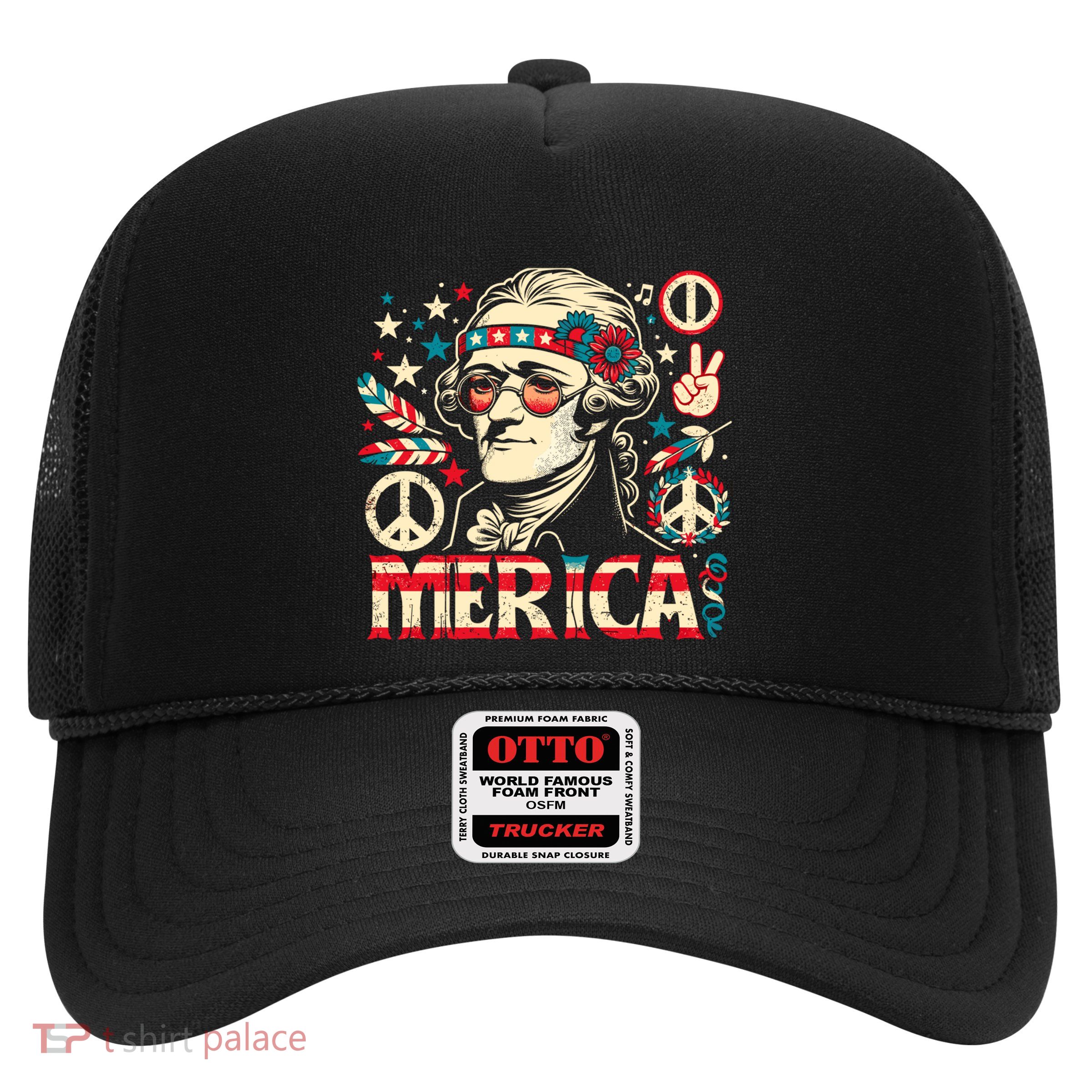 Hippie Thomas Jefferson July 4th Us Flag Merica Groovy Decor Gift Trucker Hat